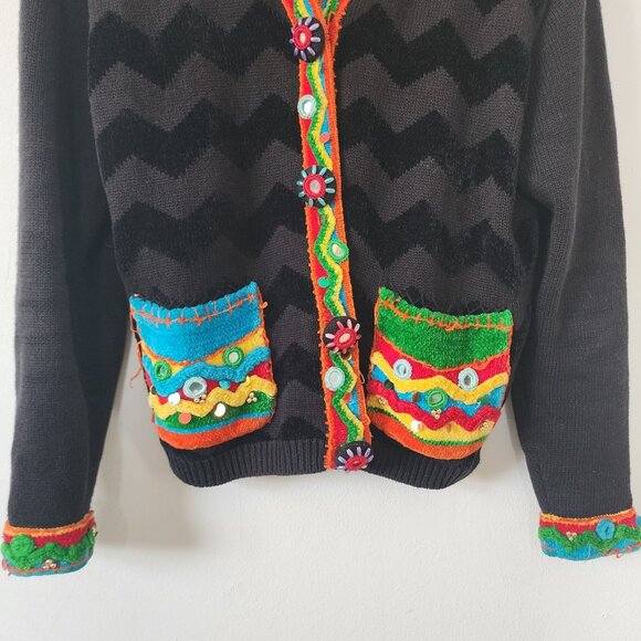 Berek Takako Sakon Art To Wear Sweater Medium Button Down Cardigan Geometric - Picture 2 of 4